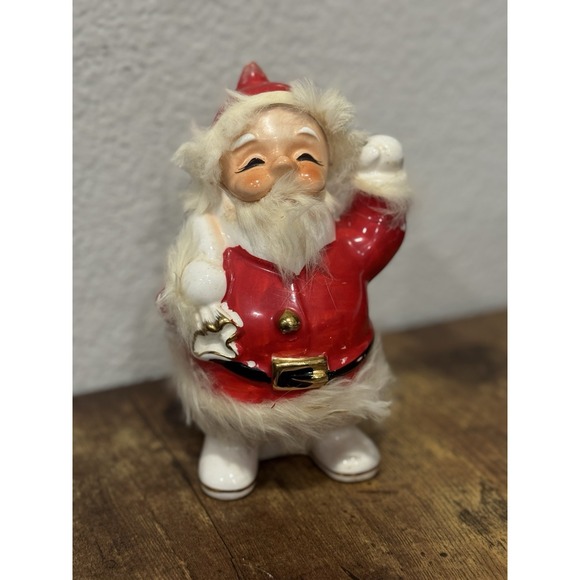 napco Other - Santa Ceramic Bank 1959 Napco Bedford Ohio Vintage Made Japan Faux Fur Accent